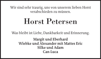 Traueranzeige von Horst Petersen von Holsteinischer Courier