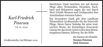 Traueranzeige von Karl-Friedrich Petersen von Flensburger Tageblatt