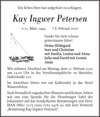 Traueranzeige von Kay Ingwer Petersen von Flensburger Tageblatt