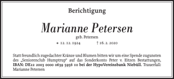 Traueranzeige von Marianne Petersen von Nordfriesland Tageblatt