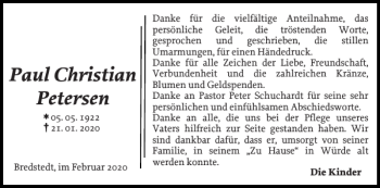 Traueranzeige von Paul Christian Petersen von Husumer Nachrichten