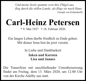 Traueranzeige von Carl-Heinz Petersen von Flensburger Tageblatt