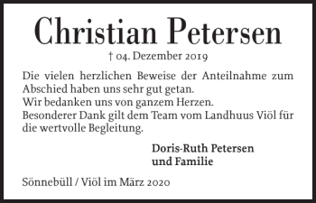 Traueranzeige von Christian Petersen von Husumer Nachrichten