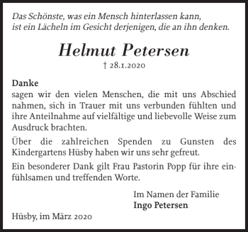 Traueranzeige von Helmut Petersen von Schleswiger Nachrichten