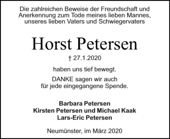 Traueranzeige von Horst Petersen von Holsteinischer Courier