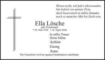 Traueranzeige von Ella Lösche von Uetersener Nachrichten