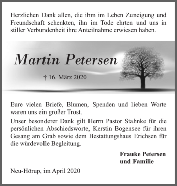 Traueranzeige von Martin Petersen von Flensburger Tageblatt