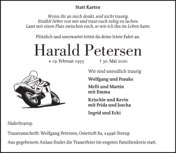 Traueranzeige von Harald Petersen von Schleswiger Nachrichten