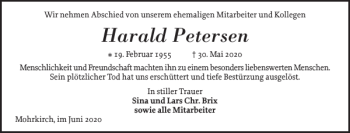 Traueranzeige von Harald Petersen von Flensburger Tageblatt