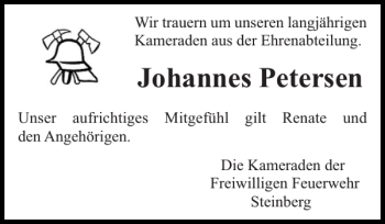 Traueranzeige von Johannes Petersen von Flensburger Tageblatt