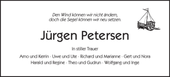 Traueranzeige von Jürgen Petersen von Der Insel-Bote