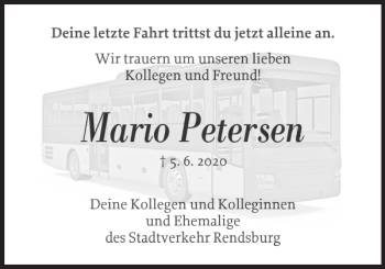 Traueranzeige von Mario Petersen von Landeszeitung
