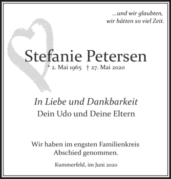 Traueranzeige von Stefanie Petersen von Pinneberger Tageblatt