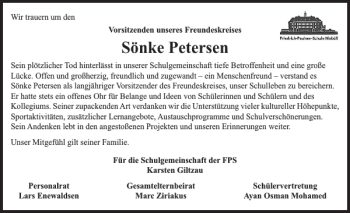 Traueranzeige von Sönke Petersen von Husumer Nachrichten