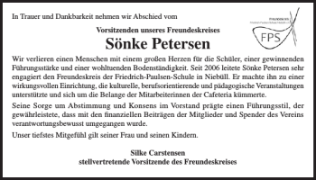 Traueranzeige von Sönke Petersen von Husumer Nachrichten