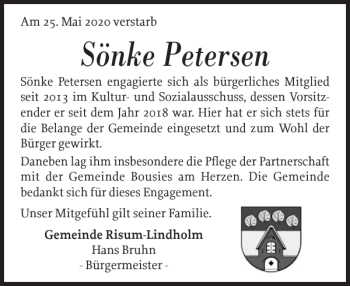 Traueranzeige von Sönke Petersen von Nordfriesland Tageblatt