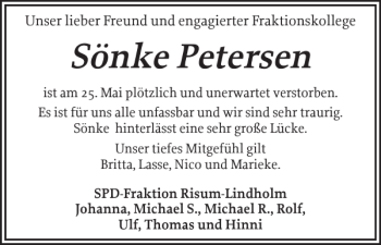 Traueranzeige von Sönke Petersen von Nordfriesland Tageblatt
