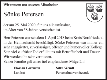 Traueranzeige von Sönke Petersen von Husumer Nachrichten