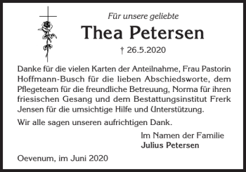 Traueranzeige von Thea Petersen von Der Insel-Bote