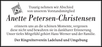 Traueranzeige von Anette Petersen-Christensen von Flensburger Tageblatt