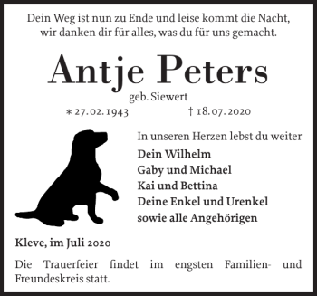 Traueranzeige von Antje Peters von Norddeutsche Rundschau
