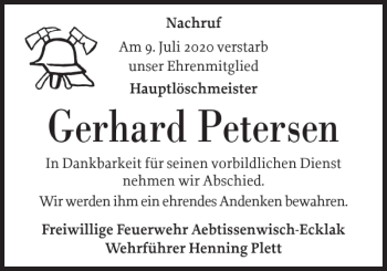 Traueranzeige von Gerhard Petersen von Norddeutsche Rundschau