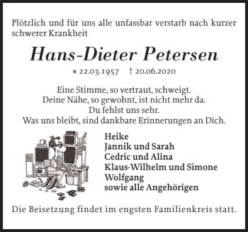 Traueranzeige von Hans-Dieter Petersen von Flensburger Tageblatt