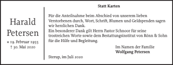 Traueranzeige von Harald Petersen von Flensburger Tageblatt