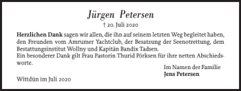 Traueranzeige von Jürgen Petersen von Der Insel-Bote