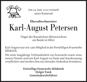 Traueranzeige von Karl-August Petersen von Husumer Nachrichten