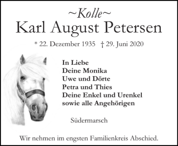 Traueranzeige von Karl August Petersen von Husumer Nachrichten