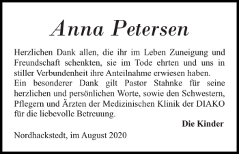 Traueranzeige von Anna Petersen von Flensburger Tageblatt