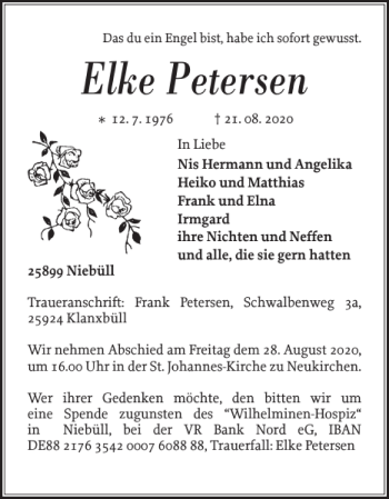 Traueranzeige von Elke Petersen von Nordfriesland Tageblatt
