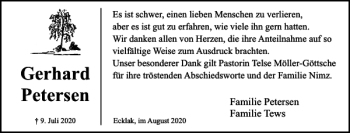 Traueranzeige von Gerhard Petersen von Norddeutsche Rundschau