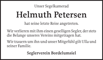 Traueranzeige von Helmuth Petersen von Husumer Nachrichten