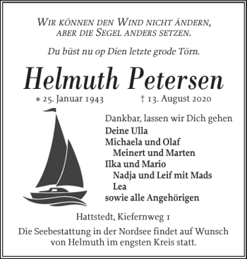 Traueranzeige von Helmuth Petersen von Husumer Nachrichten