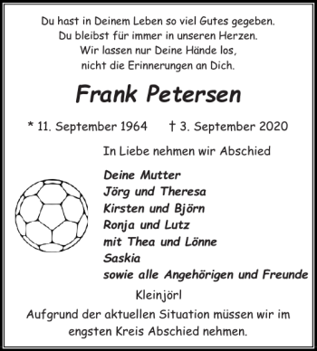 Traueranzeige von Frank Petersen von Flensburger Tageblatt