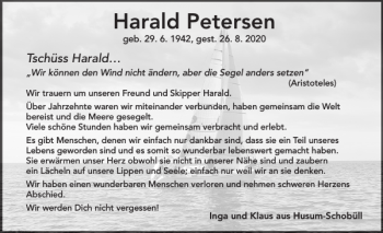 Traueranzeige von Harald Petersen von Flensburger Tageblatt