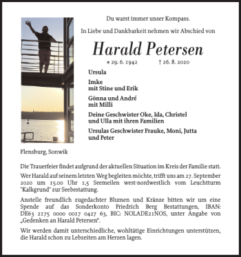 Traueranzeige von Harald Petersen von Flensburger Tageblatt