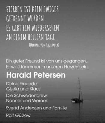 Traueranzeige von Harald Petersen von Flensburger Tageblatt