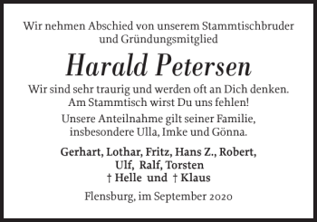 Traueranzeige von Harald Petersen von Flensburger Tageblatt