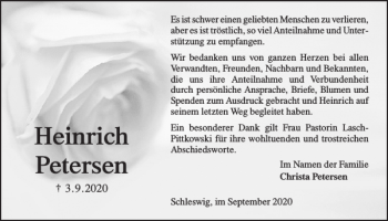 Traueranzeige von Heinrich Petersen von Schleswiger Nachrichten