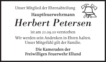 Traueranzeige von Herbert Petersen von Flensburger Tageblatt