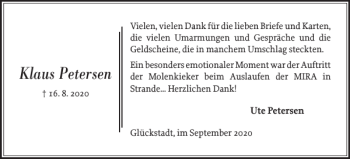 Traueranzeige von Klaus Petersen von Norddeutsche Rundschau