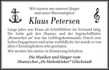 Traueranzeige von Klaus Petersen von Norddeutsche Rundschau
