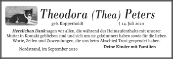 Traueranzeige von Theodora Peters von Husumer Nachrichten