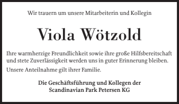 Traueranzeige von Viola Wötzold von Flensburger Tageblatt