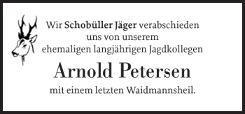 Traueranzeige von Arnold Petersen von Flensburger Tageblatt