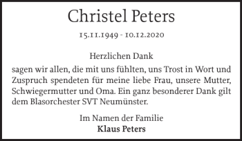 Traueranzeige von Christel Peters von Holsteinischer Courier
