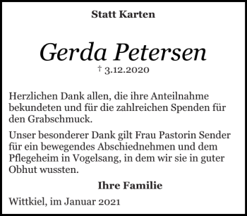 Traueranzeige von Gerda Petersen von Schlei-Bote